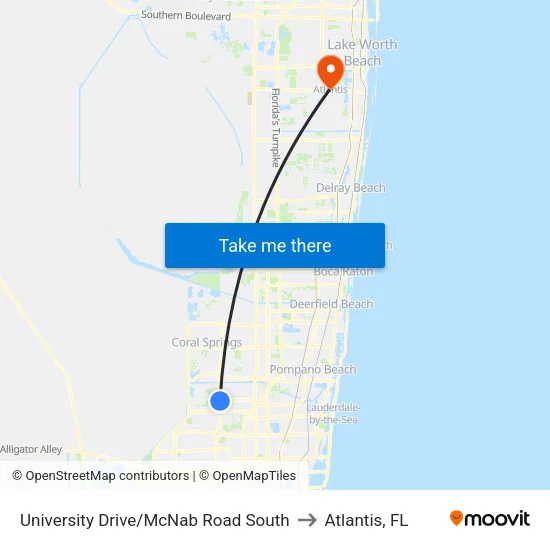 University Drive/McNab Road South to Atlantis, FL map