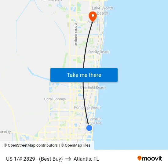 US 1/# 2829 - (Best Buy) to Atlantis, FL map
