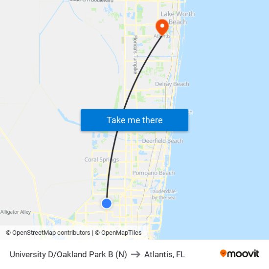 University D/Oakland Park B (N) to Atlantis, FL map