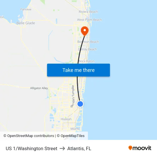US 1/Washington Street to Atlantis, FL map