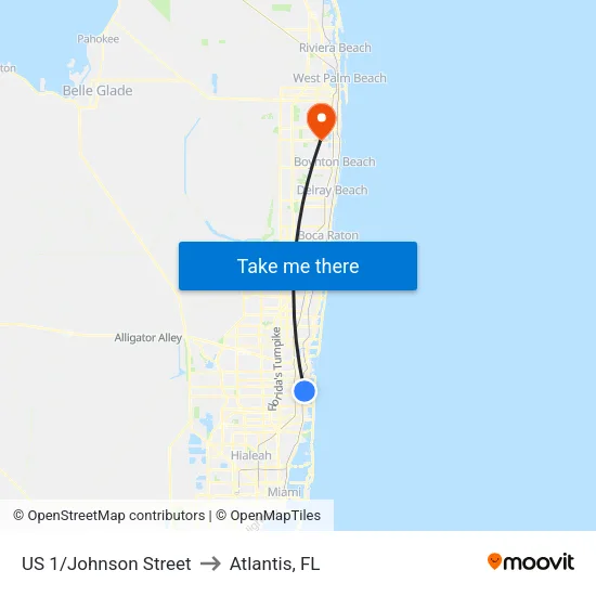 US 1/Johnson Street to Atlantis, FL map