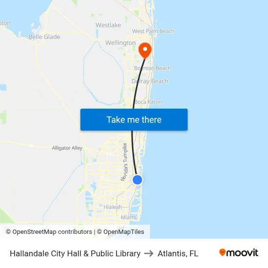 Hallandale City Hall & Public Library to Atlantis, FL map