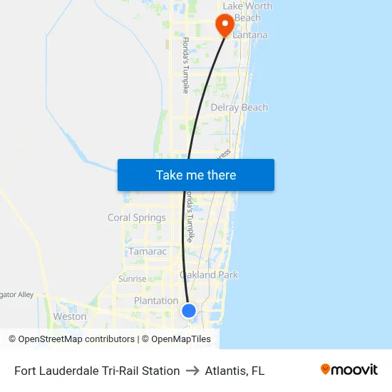 Fort Lauderdale Tri-Rail Station to Atlantis, FL map