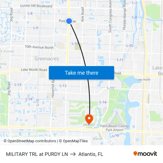 MILITARY TRL at PURDY LN to Atlantis, FL map