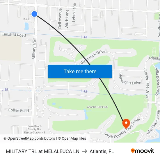 MILITARY TRL at MELALEUCA LN to Atlantis, FL map