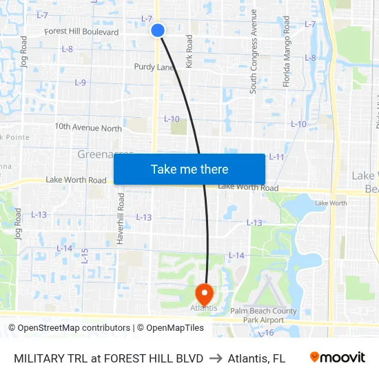 MILITARY TRL at FOREST HILL BLVD to Atlantis, FL map