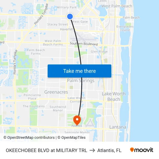 OKEECHOBEE BLVD at MILITARY TRL to Atlantis, FL map