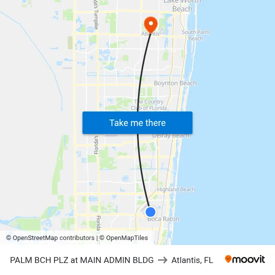 PALM BCH PLZ at  MAIN ADMIN BLDG to Atlantis, FL map