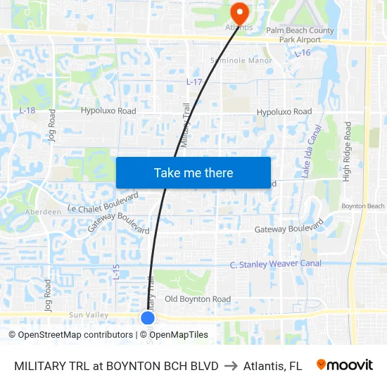 MILITARY TRL at  BOYNTON BCH BLVD to Atlantis, FL map