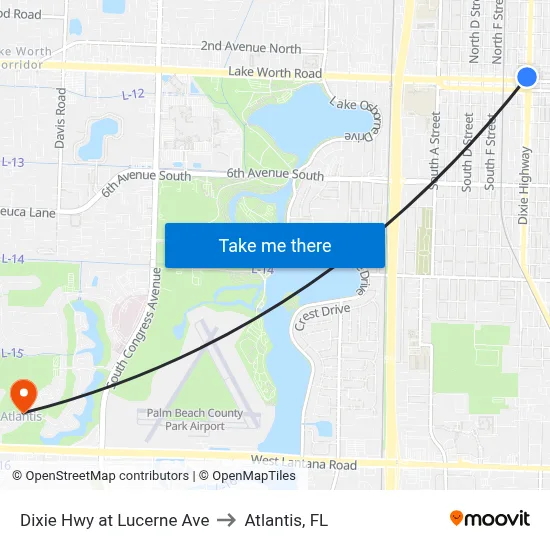 Dixie Hwy at Lucerne Ave to Atlantis, FL map