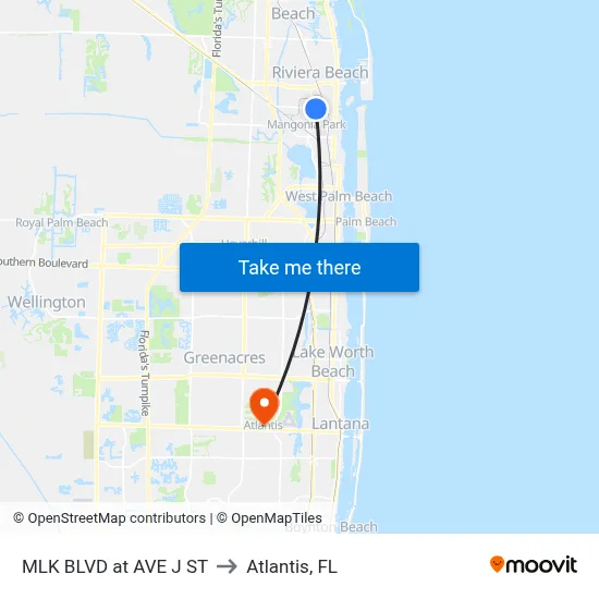 MLK BLVD at AVE J ST to Atlantis, FL map