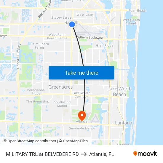 MILITARY TRL at BELVEDERE RD to Atlantis, FL map