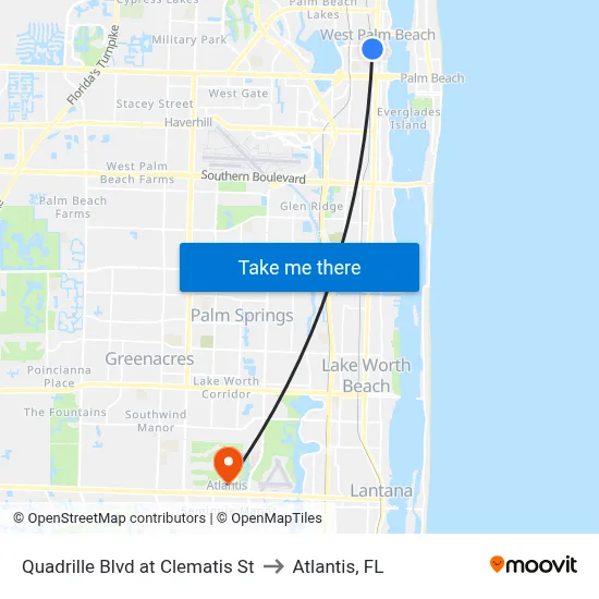 Quadrille Blvd at Clematis St to Atlantis, FL map
