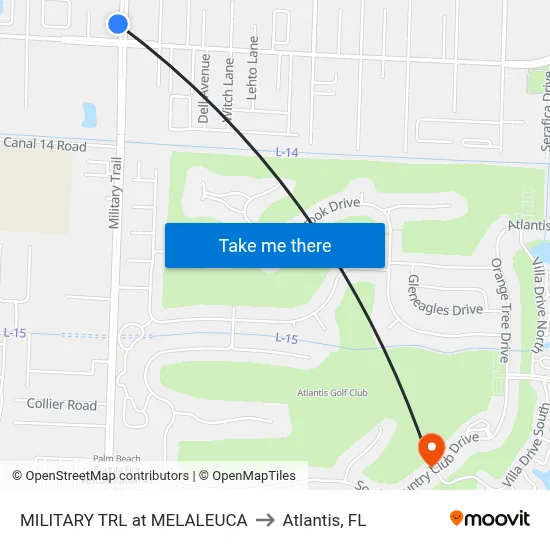 MILITARY TRL at  MELALEUCA to Atlantis, FL map