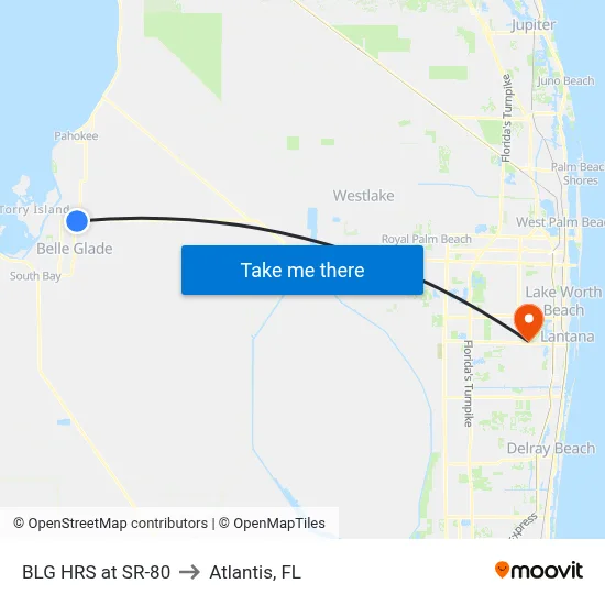 BLG HRS at SR-80 to Atlantis, FL map