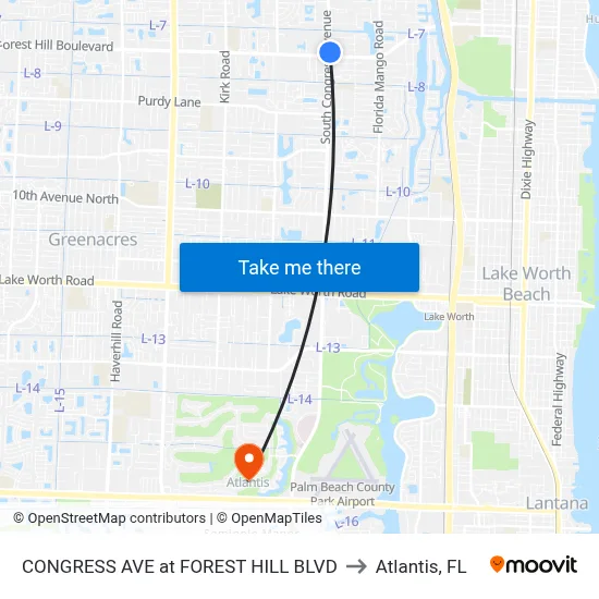 CONGRESS AVE at  FOREST HILL BLVD to Atlantis, FL map