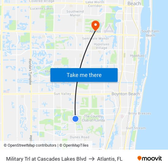 Military Trl at Cascades Lakes Blvd to Atlantis, FL map