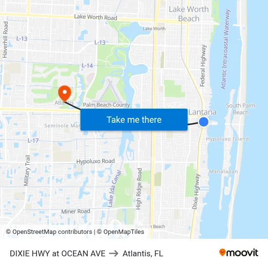 DIXIE HWY at OCEAN AVE to Atlantis, FL map