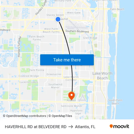 HAVERHILL RD at  BELVEDERE RD to Atlantis, FL map