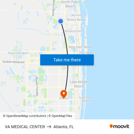 VA MEDICAL CENTER to Atlantis, FL map
