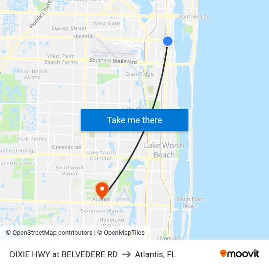 DIXIE HWY at BELVEDERE RD to Atlantis, FL map