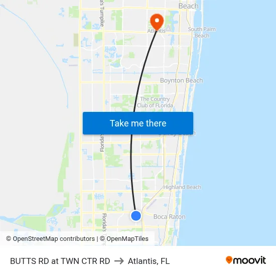 BUTTS RD at TWN CTR RD to Atlantis, FL map