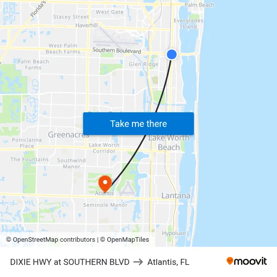 DIXIE HWY at  SOUTHERN BLVD to Atlantis, FL map