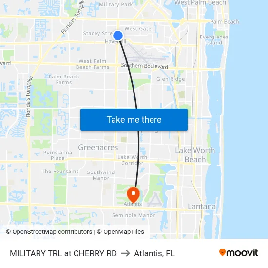 MILITARY TRL at CHERRY RD to Atlantis, FL map
