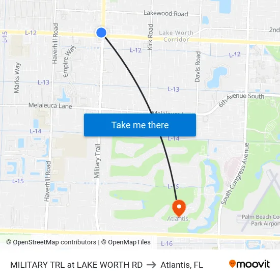 MILITARY TRL at LAKE WORTH RD to Atlantis, FL map