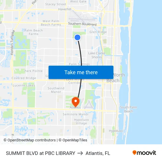 SUMMIT BLVD at PBC LIBRARY to Atlantis, FL map