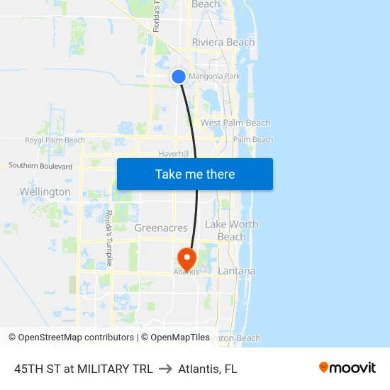 45TH ST at  MILITARY TRL to Atlantis, FL map
