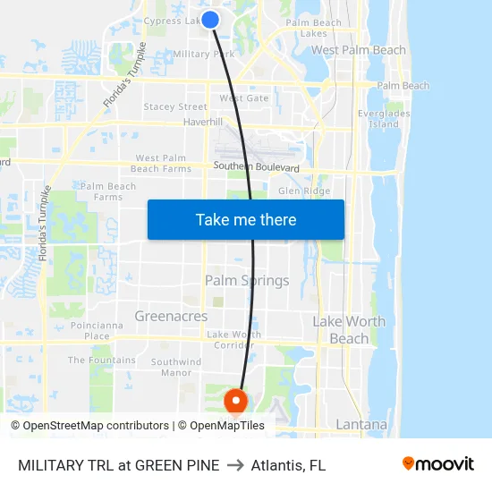 MILITARY TRL at GREEN PINE to Atlantis, FL map