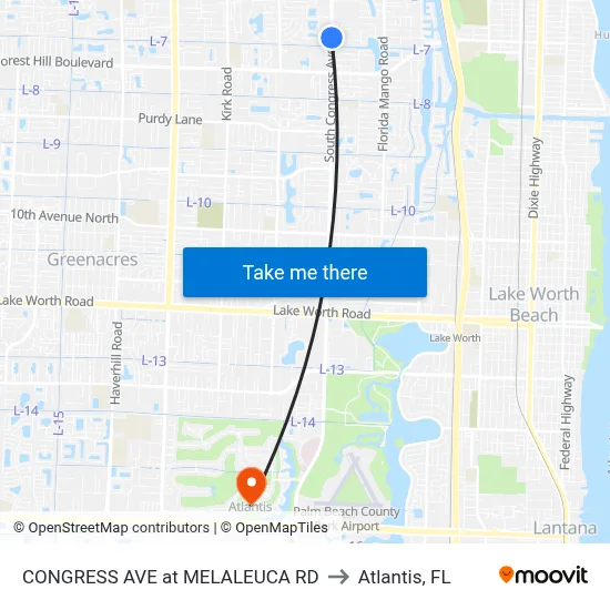 CONGRESS AVE at MELALEUCA RD to Atlantis, FL map