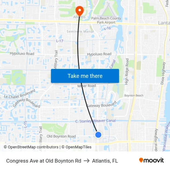 Congress Ave at Old Boynton Rd to Atlantis, FL map