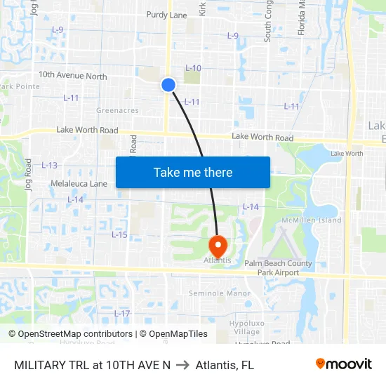 MILITARY TRL at 10TH AVE N to Atlantis, FL map
