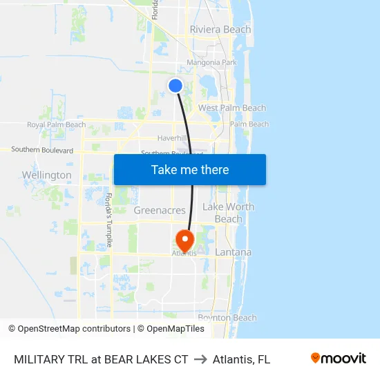 MILITARY TRL at BEAR LAKES CT to Atlantis, FL map