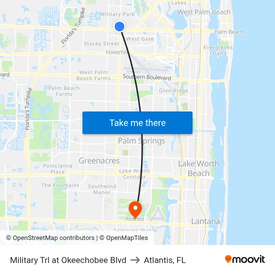 Military Trl at Okeechobee Blvd to Atlantis, FL map