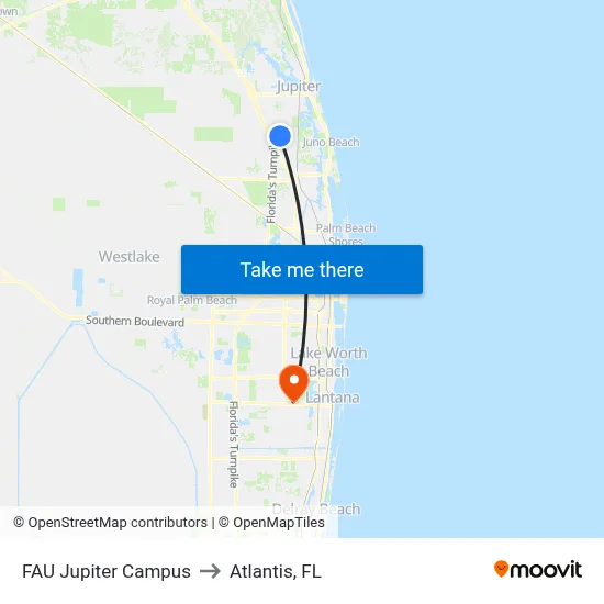 FAU Jupiter Campus to Atlantis, FL map