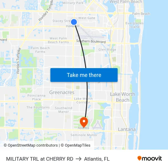 MILITARY TRL at CHERRY RD to Atlantis, FL map
