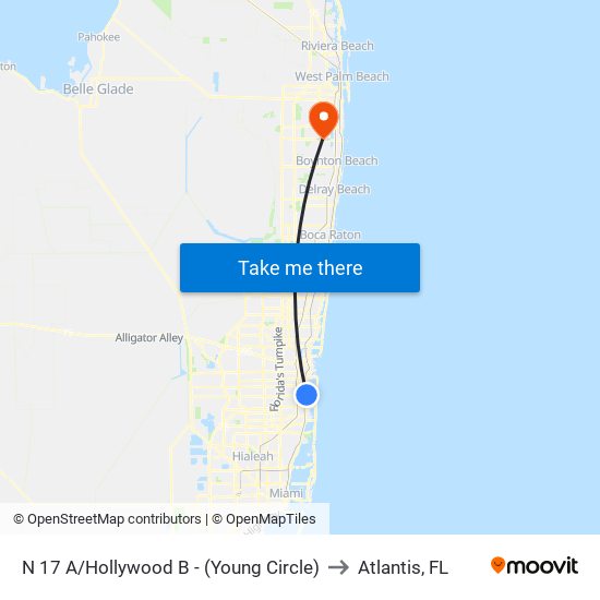 N 17 A/Hollywood B - (Young Circle) to Atlantis, FL map