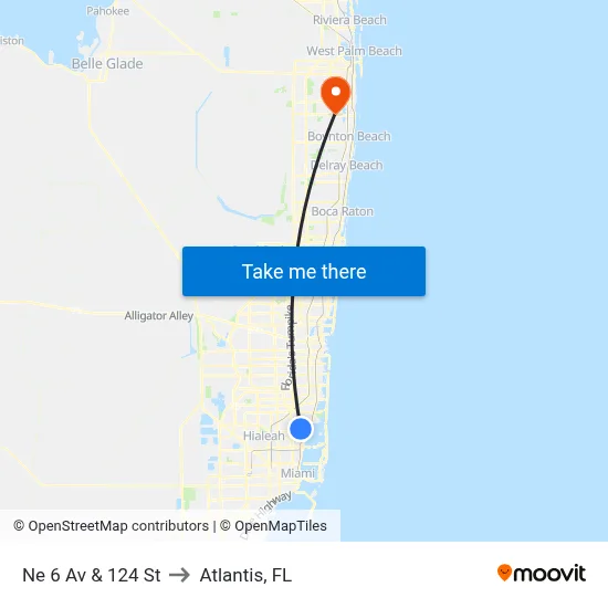 Ne 6 Av & 124 St to Atlantis, FL map