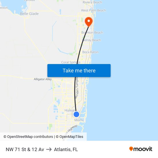 NW 71 St & 12 Av to Atlantis, FL map