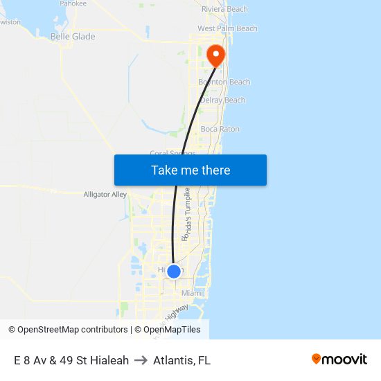 E 8 Av & 49 St Hialeah to Atlantis, FL map