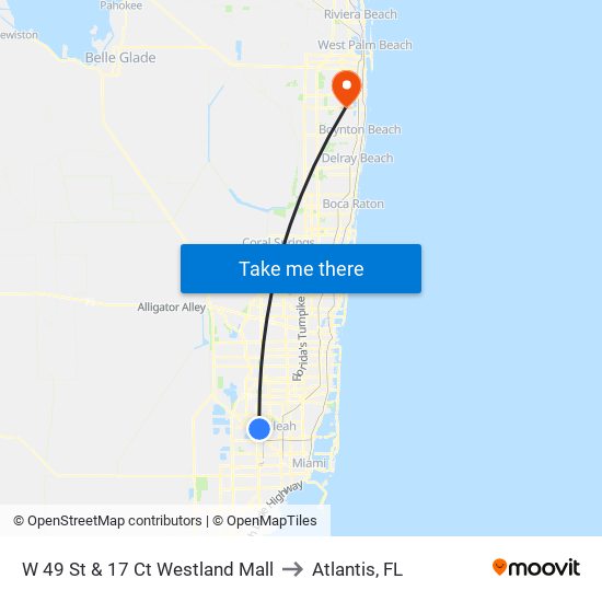 W 49 St & 17 Ct Westland Mall to Atlantis, FL map