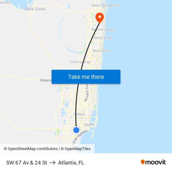 SW 67 Av & 24 St to Atlantis, FL map