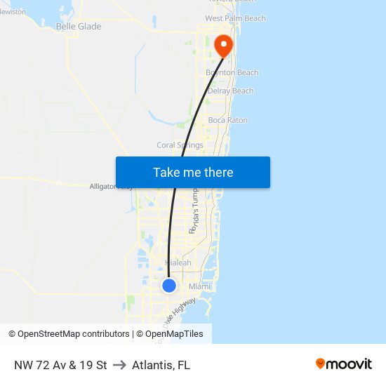 NW 72 Av & 19 St to Atlantis, FL map