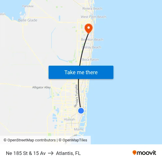 Ne 185 St & 15 Av to Atlantis, FL map
