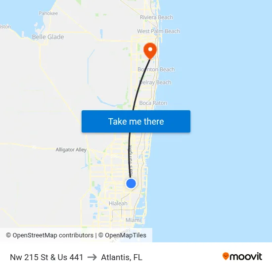 Nw 215 St & Us 441 to Atlantis, FL map