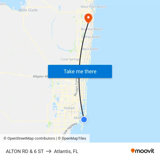 Alton Rd & 5 St to Atlantis, FL map