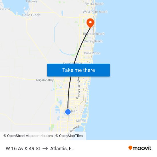 W 16 Av & 49 St to Atlantis, FL map